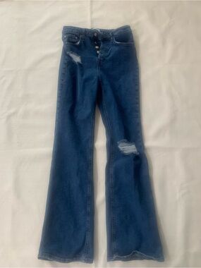 Forever 21 Dark Blue Distressed Flare Jeans